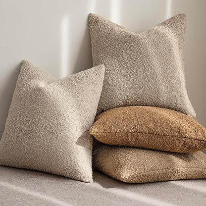 Foindtower Pack of 2, Decorative Textured Boucle Throw Pillow Covers Accent Solid Pillow Cases Cozy Soft Couch Cushion Case for Chair Sofa Bedroom Living Room Home Decor 22 x 22 Inch Rust Tobacco