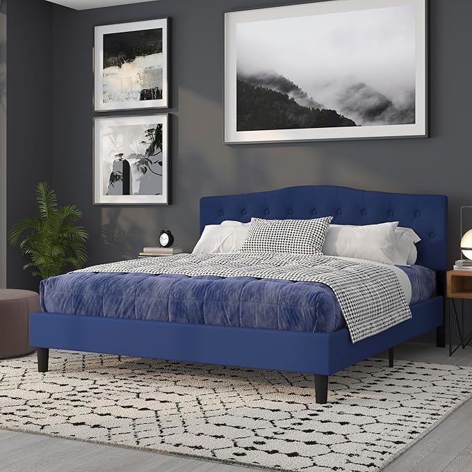 BizChair Tufted Upholstered King Size Headboard in Navy Fabric
