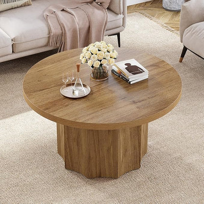 Tribesigns Round Coffee Table, 31.5" Mid Century Modern Center Table with Fluted Base, Farmhouse Wooden Accent Cocktail Tables for Small Space, Living Room, Apartment, Brown