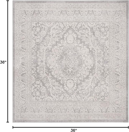 SAFAVIEH Area Rug 3' Square - Reflection Collection - Light Grey & Cream, Non-Shedding & Easy Cleaning, Ideal for Living Room, Bedroom (RFT668G)