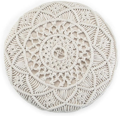SIMPLIHOME Coates Boho Round Macrame Pouf in Natural Cotton for the Living Room, Bedroom and Kids Room