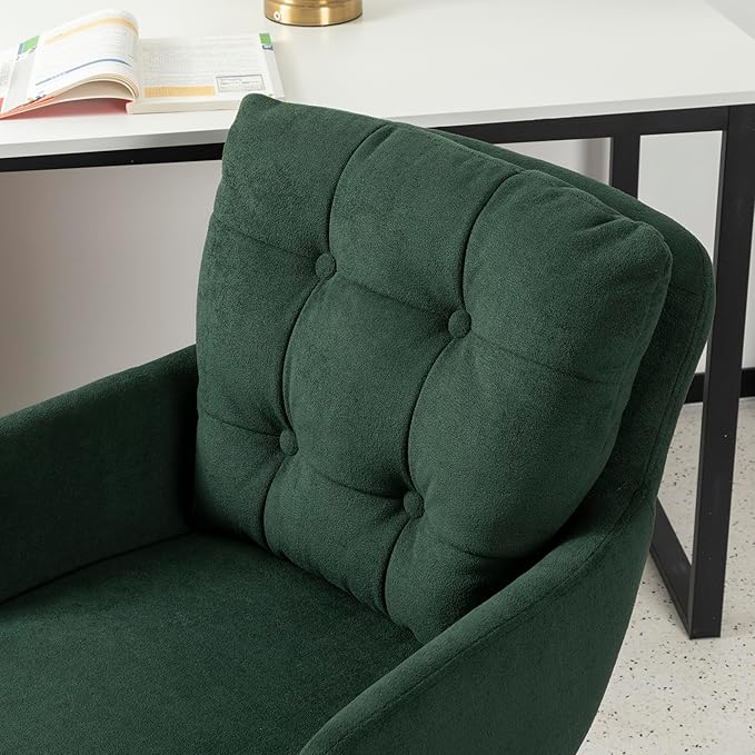 Velvet Office Chair, Comfy Home Office Desk Chairs with Lumbar Support, Modern Velvet Desk Chair Gold Legs Small Swivel Task Chair for Home Office, Bedroom, Study (Green, L)