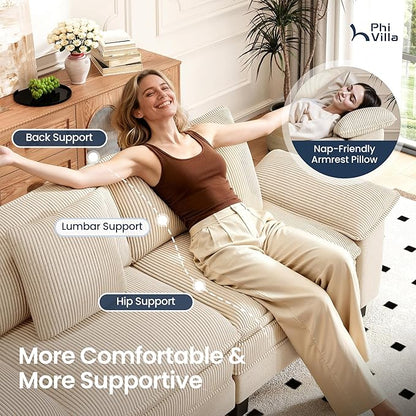 PHI VILLA Cloud Oversized Sectional Sofas, Single Sofa with Deep Seat, Lounge Sofa with Ottoman for Living Room Reading Nook, Chenille Corduroy Dual Fabric, Beige