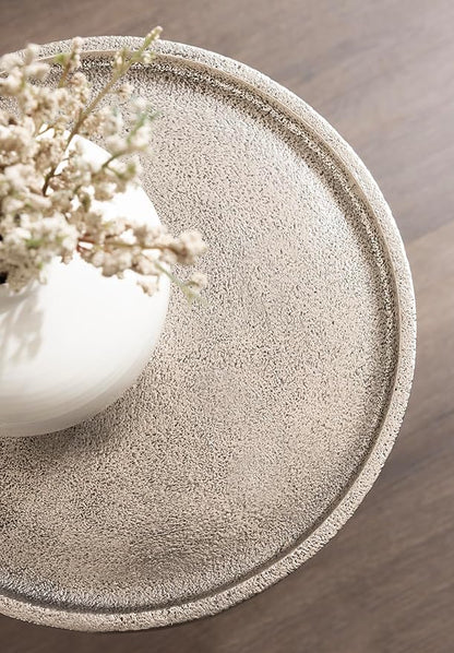 Kate and Laurel Rava Modern Metal Round Drink Table, 10 x 10 x 21, Antique Nickel, Cast Aluminum Accent Table for Use as Indoor Plant Stand or Living Room Decor Piece