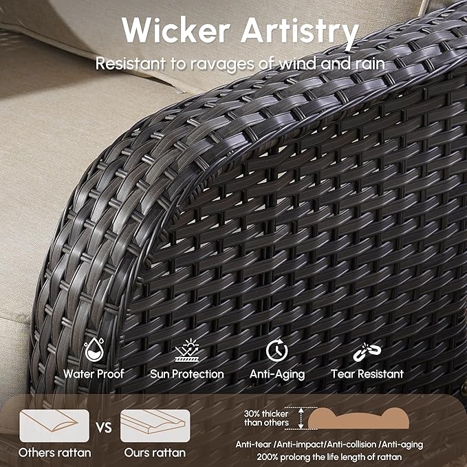 Wicker Rocking Chair Swivel Chairs - 3 Piece Rocker Glider Patio Chairs Set Rattan Rocking Chair for Outdoor Porch Deck Garden Backyard,Beige