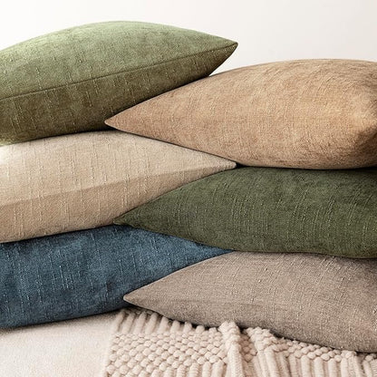 Foindtower Pack of 2 Soft Textured Chenille Throw Decorative Pillow Covers Square Accent Solid Cushion Cover Cozy Neutral Farmhouse Pillow Case for Couch Sofa Bedroom Living Room 20x20 Inch,Sage Green