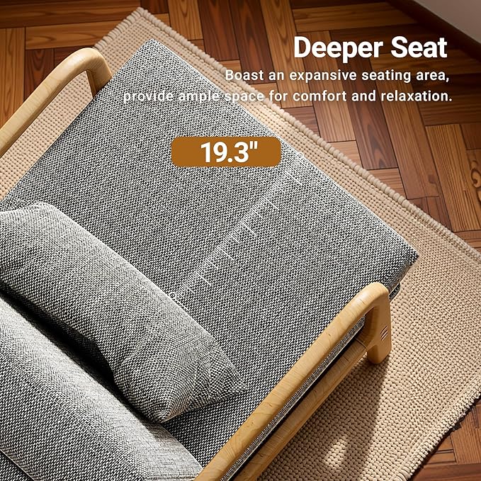 Claiks Mid-Century Modern Accent Chair, Living Room Armchair with Solid Wood Frame & Lumbar Pillow, Comfy Upholstered Lounge Chair for Bedroom, Office, Linen-Like Fabric, Dark Gray