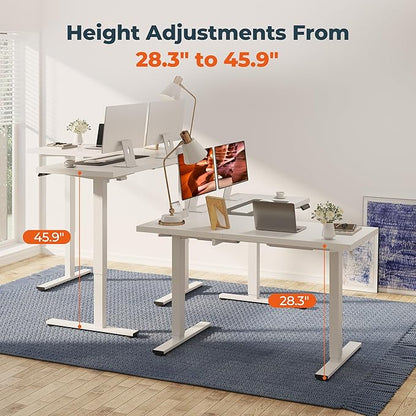 L-Shaped Standing Desk, 71 x 63 Inches Height Adjustable Desk with Storage, Sit and Stand up for Work Office Home, Ergonomic Rising Computer Table for Home Office with Splice Board, White