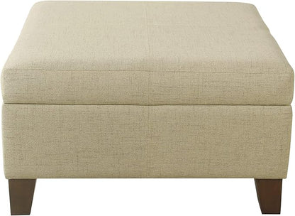 HomePop Woven Square Storage Ottoman with Wood Legs, Linen Tan