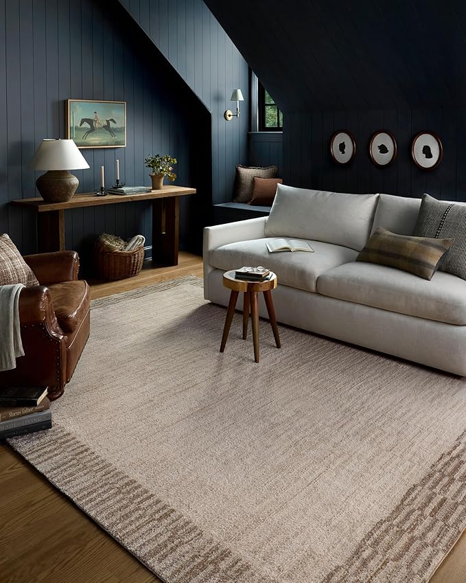 Loloi Chris Loves Julia Calvin Collection CLV-04 Ivory/Pebble 5'-3" x 5'-3" Round Area Rug Checkered Neutral Soft Living Room Bedroom Carpet