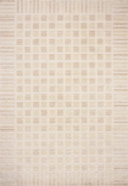 Loloi Chris Loves Julia Calvin Collection CLV-03 Bone/Natural 7'-10" x 10' Area Rug Checkered Neutral Soft Living Room Bedroom Carpet