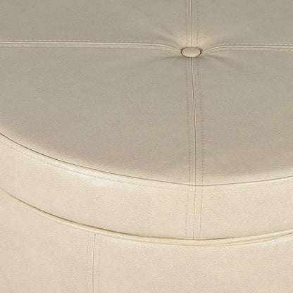 HomePop Large Leatherette Round Storage Ottoman with Removeable Lid, Cream Faux Leather