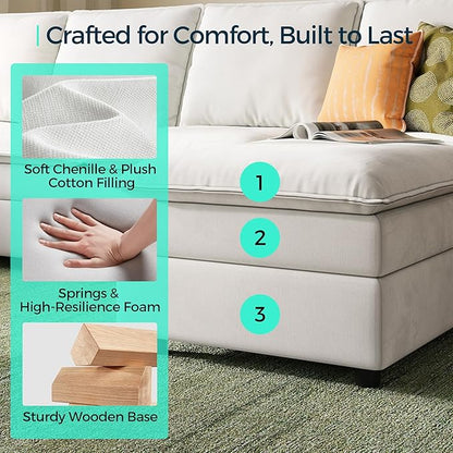 LINSY HOME Sleeper Sofa Bed, 115" Modular Sectional Sofa Bed with Double Layer Cushious, Comfy Cloud Sofa Couches for Living Room, Apartment, Home Theater, Beige