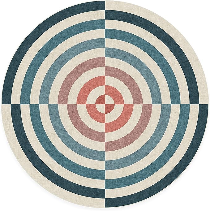 RUGGABLE x Jonathan Adler Machine Washable Modern Area Rug – Op Art Teal 6 ft Round, Stain-Resistant, Non-Slip – Medium Rugs for Living Room, Bedroom, Hallway, Entryway & Office–with Standard Pad