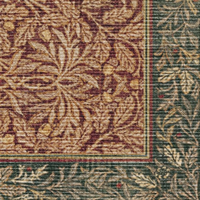 RUGGABLE x Morris & Co Machine Washable Christmas Area Rug – Acorn Amber Red 4x6, Stain-Resistant, Non-Slip – Medium Rugs for Living Room, Bedroom, Hallway, Entryway & Office–with Standard Pad