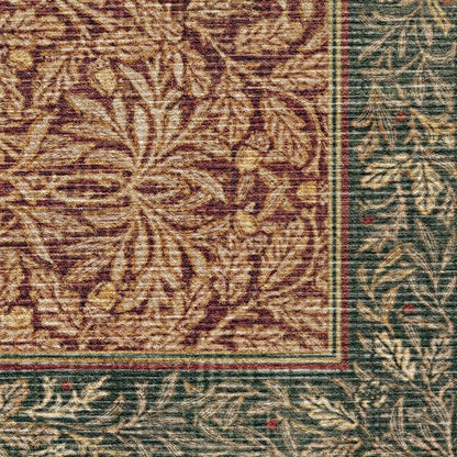 RUGGABLE x Morris & Co Machine Washable Christmas Area Rug – Acorn Amber Red 5x7, Stain-Resistant, Non-Slip – Medium Rugs for Living Room, Bedroom, Hallway, Entryway & Office–with Standard Pad