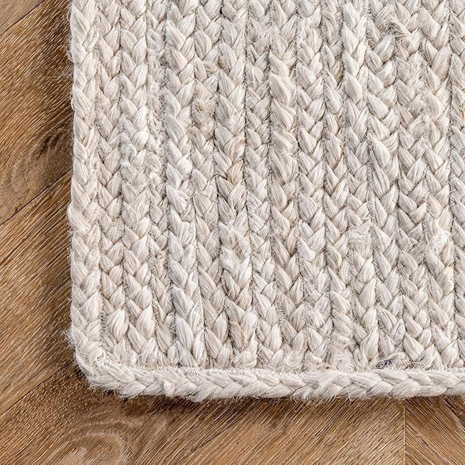 nuLOOM 10 Square Rigo Jute Hand Woven Area Rug, Off White, Solid Farmhouse Design, Natural Fiber, For Bedroom, Living Room, Dining Room, Hallway, Office, Kitchen, Entryway
