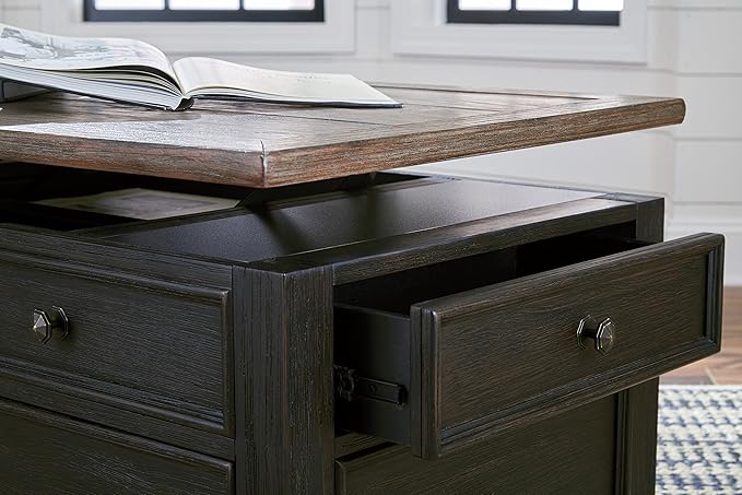 Signature Design by Ashley Tyler Creek Rustic Farmhouse Lift Top Coffee Table with Drawers, Brown & Black