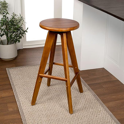JONATHAN Y BSL2001B Ceren 30.5" MidCentury Industrial Round Solid Wood Backless Bar Stool for Home, Kitchen, Dining Room, Workspaces, Cafes and Resturants, Walnut Brown