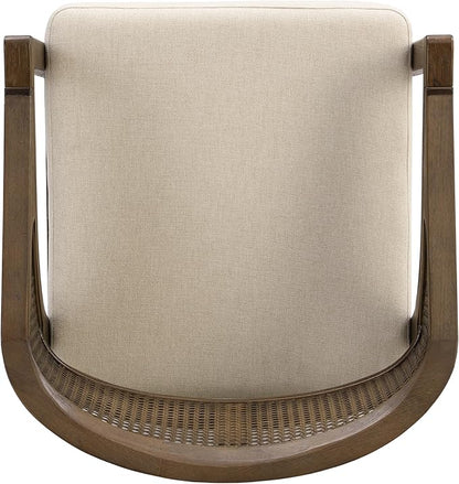 Christopher Knight Home Set of 2 Morley Tropical Wooden Counter Stool,Dining Room/Kitchen Island Barstool with footrest, Curved Backrest,Wicker/Cane Accents,Soft Removable Cushions, Beige+Walnut