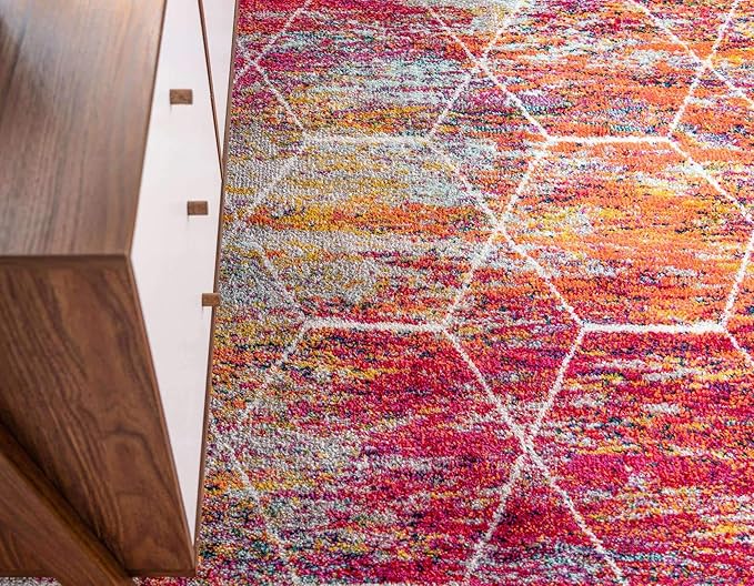 Unique Loom Trellis Frieze Collection Area Rug - Geometric (7' Square, Multi/ Ivory)
