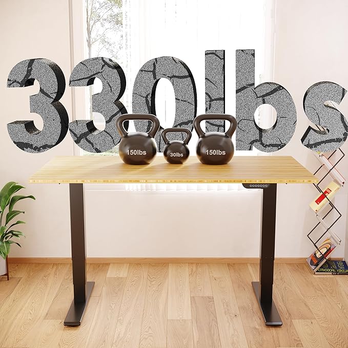FLEXISPOT E6 MAX Bamboo 78x30 Inch Dual Motor 3-Stage Heavy Duty Standing Desk, 330lbs Weight Capacity, Height Adjustable Desk w/Cable Management & Wheels (Solid Bamboo Desktop + Black Frame)
