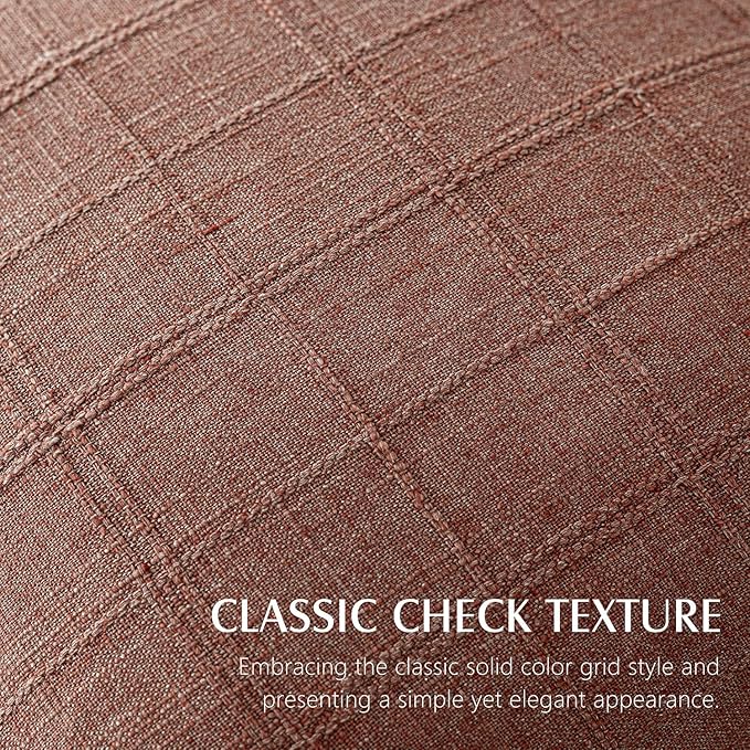 Foindtower Set of 2 Decorative Linen Check Throw Pillow Covers Neutral Farmhouse Vintage Cushion Covers Modern Boho Home Decor for Sofa Chair Couch Bedroom Living Room,26×26 Inch,Autumnal Red