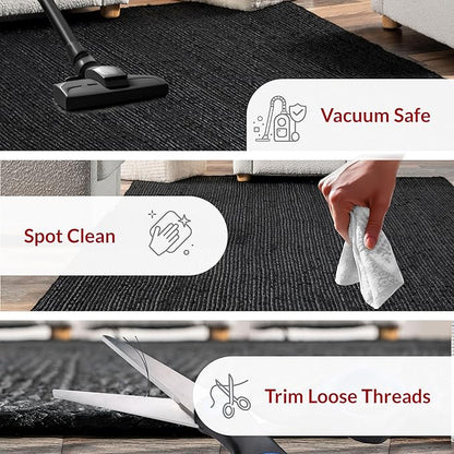 nuLOOM 2x3 Rigo Jute Hand Woven Area Rug, Black, Solid Farmhouse Design, Natural Fiber, For Bedroom, Living Room, Dining Room, Hallway, Office, Kitchen, Entryway