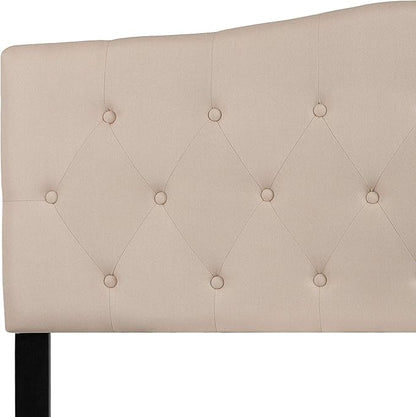 BizChair Tufted Upholstered Queen Size Headboard in Beige Fabric