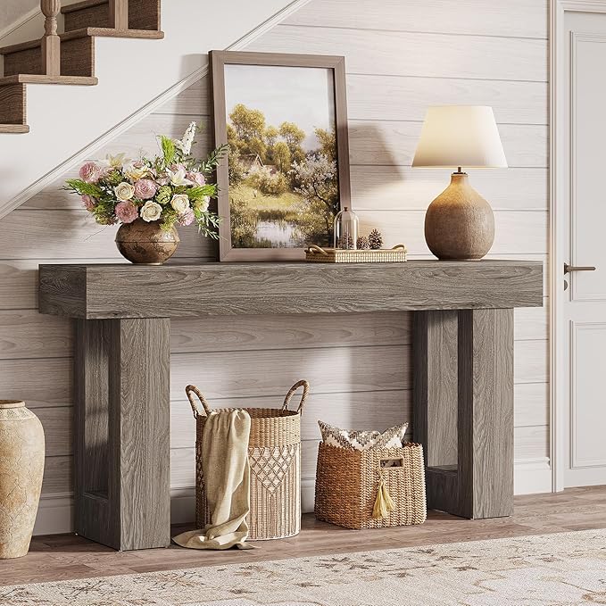 Tribesigns Console Table, 63" Farmhouse Entryway Table, Rectangular Wooden Accent Console for Entrance, Hallway & Living Room (Grey)