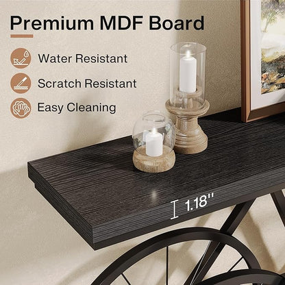 Tribesigns 70.9-Inch Extra Long Console Table, Narrow Sofa Table with Bicycle Metal Base, Modern Industrial Entryway Table Behind Couch Table for Living Room, Hallway, Entrance, Foyer, Black