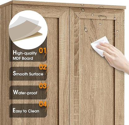 Tall Storage Cabinet, Bathroom Floor Freestanding Storage Cabinet with 2 Doors, 5 Shelves, and Adjustable Shelves for Bathroom, Office, Living Room, Brown
