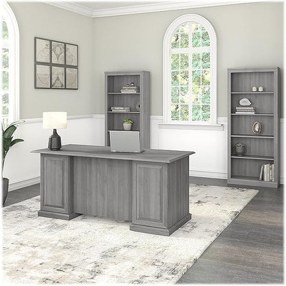 Bush Furniture Saratoga Executive Desk and Bookcase Set in Modern Gray