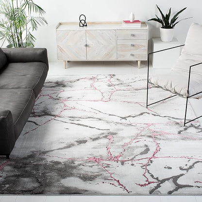 SAFAVIEH Craft Collection Area Rug - 10' Square, Grey & Wine, Modern Abstract Design, Non-Shedding & Easy Care, Ideal for High Traffic Areas in Living Room, Bedroom (CFT877S)