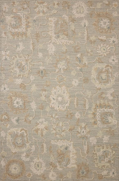 Loloi Chris Loves Julia Dorothea Collection DRT-01 Stone/Multi 5'-0" x 7'-6" Area Rug Wool Neutral Floral Living Room Bedroom Carpet