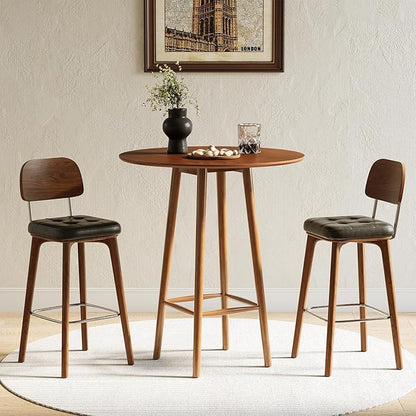 LITTLE TREE Solid Wood Bar Table, 39.37-Inch Round Bistro Table with Sturdy Frame, for Living Room, Dining Room, Small Space (Rustic Walnut)