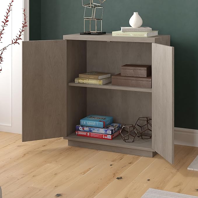Henn&Hart 28" Fluted Wooden Accent Cabinet, Modern Ribbed Sideboard Buffet Cabinet with 2 Doors and an Adjustable Shelf for Living Room, Dining Room, Bedroom or Entryway, Antiqued Gray Oak