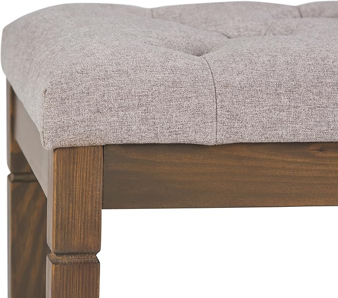 SIMPLIHOME Waverly 48 inch Wide Traditional Rectangle Tufted Ottoman Bench in Cloud Grey Linen Look Fabric, Assembled, For the Living Room and Bedroom