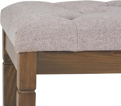 SIMPLIHOME Waverly 48 inch Wide Traditional Rectangle Tufted Ottoman Bench in Cloud Grey Linen Look Fabric, Assembled, For the Living Room and Bedroom