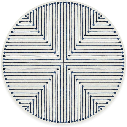 RUGGABLE x Jonathan Adler Machine Washable Modern Area Rug– Inkdrop Slate Blue 6 ft Round, Stain-Resistant, Non-Slip–Medium Rugs for Living Room, Bedroom, Hallway, Entryway & Office–with Standard Pad
