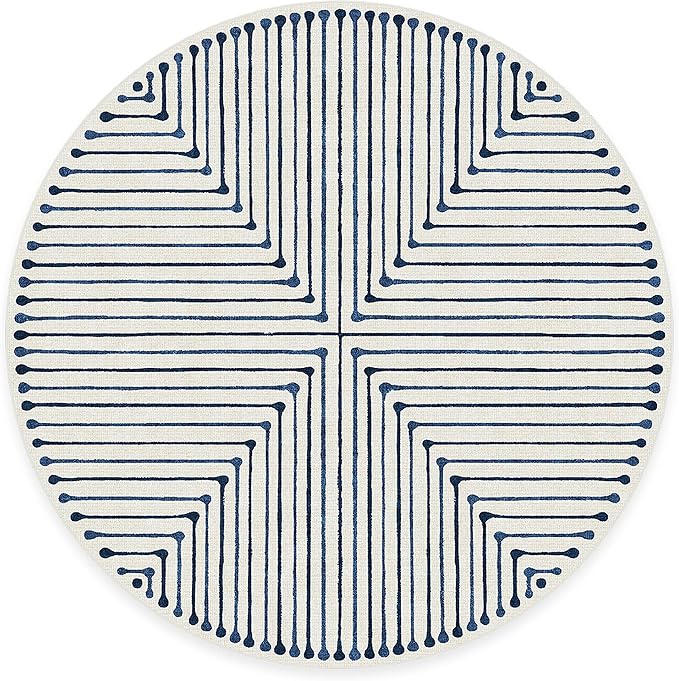 RUGGABLE x Jonathan Adler Machine Washable Area Rug – Inkdrop Slate Blue 6 ft Round, Stain-Resistant, Non-Slip – Medium Rugs for Living Room, Bedroom, Hallway, Entryway & Office–with Cushioned Pad
