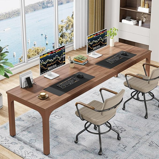 Tribesigns 78.7 Inches Extra Long Computer Desk 2 Person Desk, Double Long Desk, Workstaion for Home Office, Coffee Brown