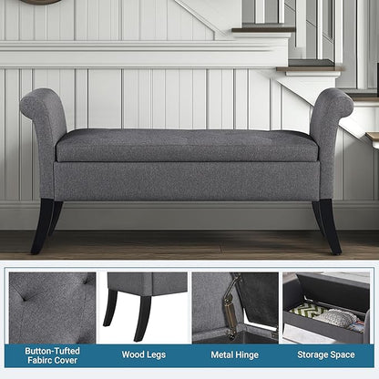 Yaheetech Ottoman with Storage, 52" Storage Ottoman Bench with Safety Hinge, Upholstered Bench with Seating for Bedroom, Living Room, Holds up to 661 lb, Dark Gray
