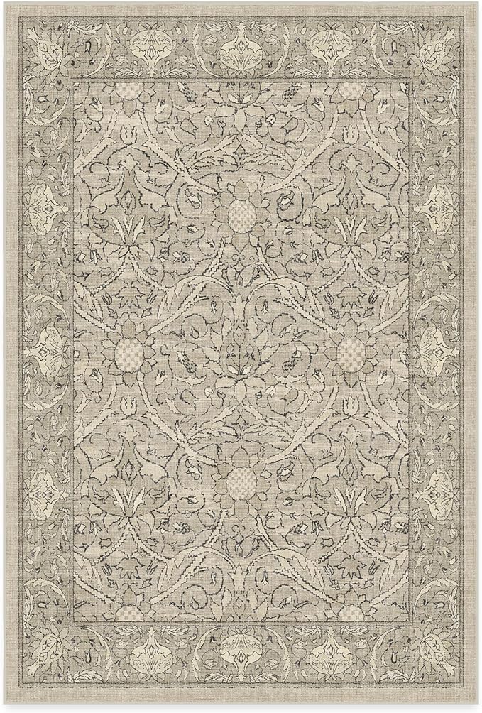 RUGGABLE x Morris & Co Washable Area Rug – Montreal Natural Stone 6x9, Stain-Resistant, Non-Slip – Medium Machine Washable Rugs for Living Room, Bedroom, Hallway, Entryway & Office–with Standard Pad