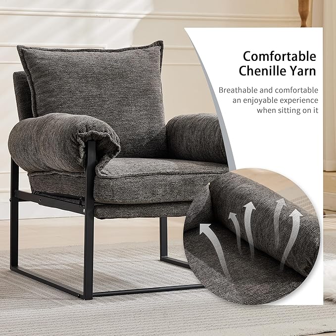 Xifan Modern Comfy Reclining Chair with 6 Angle Adjustable Backrest, Upholstered Accent Chair Fabric Living Room Lounge Chair for Reading Room - Gray, 1PC