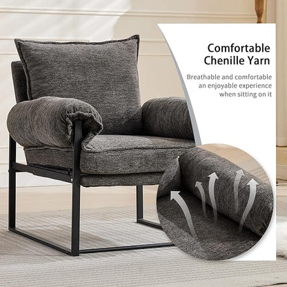Xifan Modern Comfy Reclining Chair with 6 Angle Adjustable Backrest, Upholstered Accent Chair Fabric Living Room Lounge Chair for Reading Room - Gray, 1PC