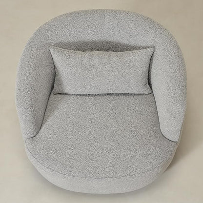 KINWELL 34" Wide Sherpa Swivel Barrel Chair, No Assembly Round Boucle Upholstered Accent Chair Armchair Single Sofa Chair with Toss Pillow for Living Room and Bedroom, Gray