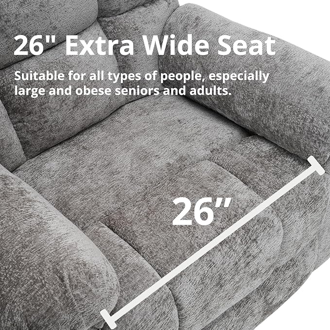 Oversized Power Lift Recliner Chair for Elderly, Electric Lift Chair with Masssage and Heat, Overstuffed Power Recliner for Adults, 3 Positions,USB Ports, Side Pockets,Grey