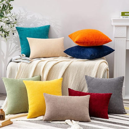 GAWAMAY Decorative Square Throw Pillow Covers 18"x18" Inch Set of 2, Super Soft Chenille Pillows Farmhouse Fall Pillowcase for Living Room Bedroom Sofa Couch Cushion Cover Mustard Yellow 45x45cm