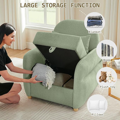 33.5" Accent Chair with Seat Storage Modern Reading Chair Accent Chairs for Living Room Armchair Bedroom,Apartment (Light Green, 33.5")